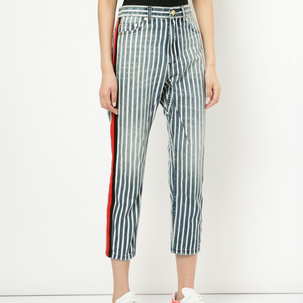 PE Nation railroad stripe jeans, red&black stripes